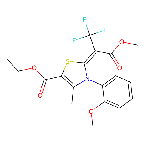 (Z)-ethyl 3-(2-methoxyphenyl)-4-methyl-2-(1,1,1-trifluoro-3-methoxy-3-oxopropan-2-ylidene)-2,3-dihydrothiazole-5-carboxylate structure