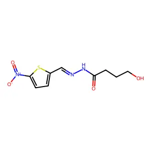 4-hydroxy-N-[(5-nitrothiophen-2-yl)methylideneamino]butanamide structure