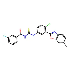 N-[[4-chloro-3-(6-methyl-1,3-benzoxazol-2-yl)phenyl]carbamothioyl]-3-fluorobenzamide structure