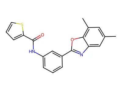 N-[3-(5,7-dimethyl-1,3-benzoxazol-2-yl)phenyl]thiophene-2-carboxamide structure