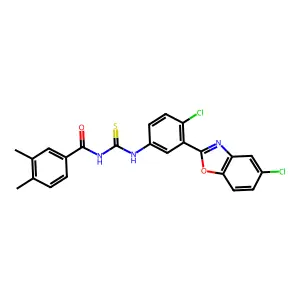 N-[[4-chloro-3-(5-chloro-1,3-benzoxazol-2-yl)phenyl]carbamothioyl]-3,4-dimethylbenzamide structure