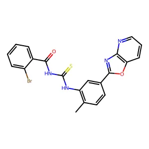 2-bromo-N-((2-methyl-5-(oxazolo[4,5-b]pyridin-2-yl)phenyl)carbamothioyl)benzamide structure