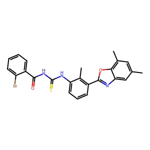 2-bromo-N-[[3-(5,7-dimethyl-1,3-benzoxazol-2-yl)-2-methylphenyl]carbamothioyl]benzamide structure