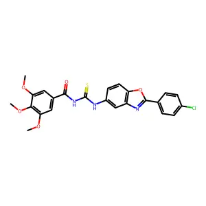N-[2-(4-chlorophenyl)-1,3-benzoxazol-5-yl]-N'-(3,4,5-trimethoxybenzoyl)thiourea structure