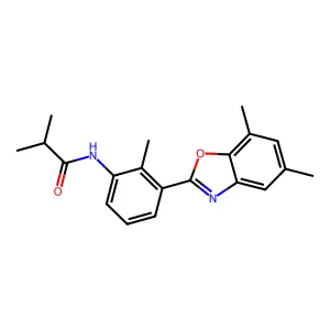N-[3-(5,7-dimethyl-1,3-benzoxazol-2-yl)-2-methylphenyl]-2-methylpropanamide structure