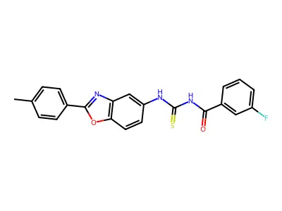 3-fluoro-N-[[2-(4-methylphenyl)-1,3-benzoxazol-5-yl]carbamothioyl]benzamide structure