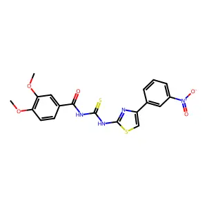 3,4-dimethoxy-N-[[4-(3-nitrophenyl)-1,3-thiazol-2-yl]carbamothioyl]benzamide structure