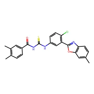N-[[4-chloro-3-(6-methyl-1,3-benzoxazol-2-yl)phenyl]carbamothioyl]-3,4-dimethylbenzamide structure