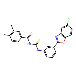 N-[[3-(5-chloro-1,3-benzoxazol-2-yl)phenyl]carbamothioyl]-3,4-dimethylbenzamide structure