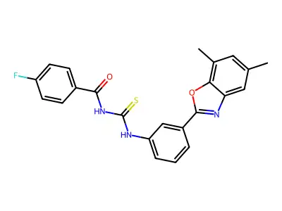 N-[[3-(5,7-dimethyl-1,3-benzoxazol-2-yl)phenyl]carbamothioyl]-4-fluorobenzamide structure