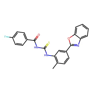 N-[[5-(1,3-benzoxazol-2-yl)-2-methylphenyl]carbamothioyl]-4-fluorobenzamide structure