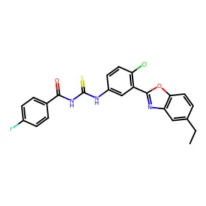 N-[[4-chloro-3-(5-ethyl-1,3-benzoxazol-2-yl)phenyl]carbamothioyl]-4-fluorobenzamide structure