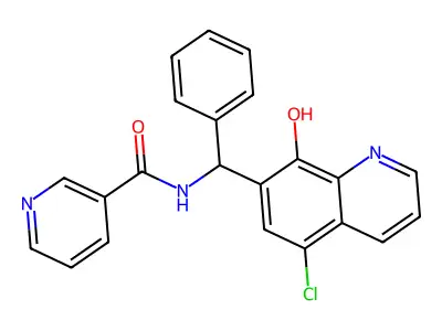 N-[(5-chloro-8-hydroxyquinolin-7-yl)(phenyl)methyl]pyridine-3-carboxamide structure