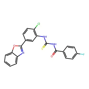 N-[[5-(1,3-benzoxazol-2-yl)-2-chlorophenyl]carbamothioyl]-4-fluorobenzamide structure