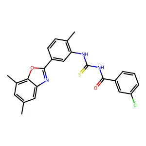 3-chloro-N-[[5-(5,7-dimethyl-1,3-benzoxazol-2-yl)-2-methylphenyl]carbamothioyl]benzamide structure