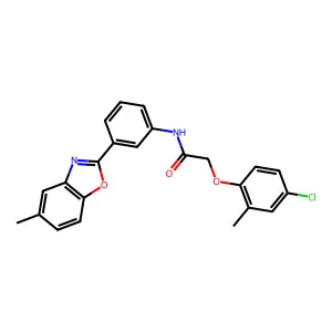 2-(4-chloro-2-methylphenoxy)-N-[3-(5-methyl-1,3-benzoxazol-2-yl)phenyl]acetamide structure