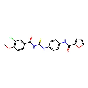 N-[4-[(3-chloro-4-methoxybenzoyl)carbamothioylamino]phenyl]furan-2-carboxamide structure