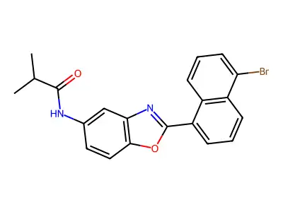 N-[2-(5-bromonaphthalen-1-yl)-1,3-benzoxazol-5-yl]-2-methylpropanamide structure