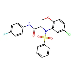2-[N-(benzenesulfonyl)-5-chloro-2-methoxyanilino]-N-(4-fluorophenyl)acetamide structure