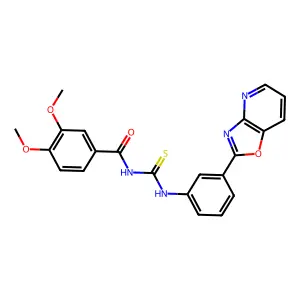 3,4-dimethoxy-N-[[3-([1,3]oxazolo[4,5-b]pyridin-2-yl)phenyl]carbamothioyl]benzamide structure