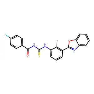 N-[[3-(1,3-benzoxazol-2-yl)-2-methylphenyl]carbamothioyl]-4-fluorobenzamide structure