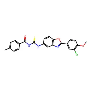 N-[[2-(3-chloro-4-methoxyphenyl)-1,3-benzoxazol-5-yl]carbamothioyl]-4-methylbenzamide structure