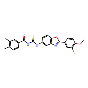 N-[[2-(3-chloro-4-methoxyphenyl)-1,3-benzoxazol-5-yl]carbamothioyl]-3,4-dimethylbenzamide structure