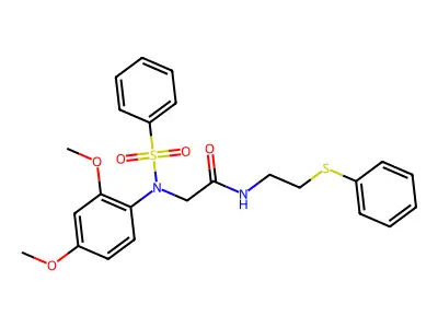 2-[N-(benzenesulfonyl)-2,4-dimethoxyanilino]-N-(2-phenylsulfanylethyl)acetamide structure