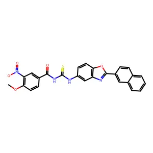 4-methoxy-N-[(2-naphthalen-2-yl-1,3-benzoxazol-5-yl)carbamothioyl]-3-nitrobenzamide structure