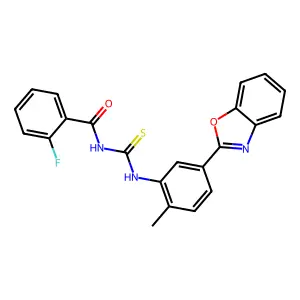 N-[[5-(1,3-benzoxazol-2-yl)-2-methylphenyl]carbamothioyl]-2-fluorobenzamide structure