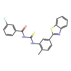 N-[[5-(1,3-benzothiazol-2-yl)-2-methylphenyl]carbamothioyl]-3-fluorobenzamide structure