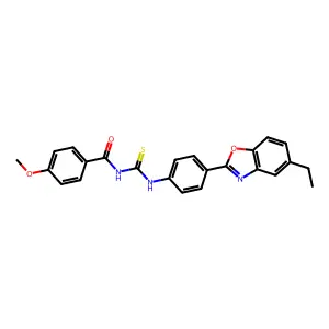 N-{[4-(5-ethyl-1,3-benzoxazol-2-yl)phenyl]carbamothioyl}-4-methoxybenzamide structure