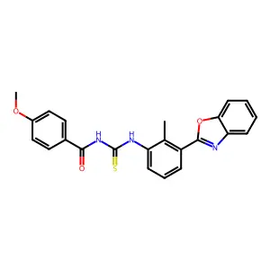 N-{[3-(1,3-benzoxazol-2-yl)-2-methylphenyl]carbamothioyl}-4-methoxybenzamide structure
