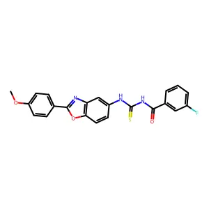 3-fluoro-N-[[2-(4-methoxyphenyl)-1,3-benzoxazol-5-yl]carbamothioyl]benzamide structure