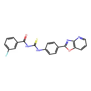 3-fluoro-N-[[4-([1,3]oxazolo[4,5-b]pyridin-2-yl)phenyl]carbamothioyl]benzamide structure