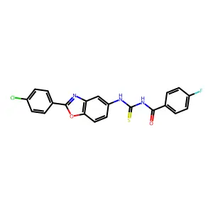 N-[[2-(4-chlorophenyl)-1,3-benzoxazol-5-yl]carbamothioyl]-4-fluorobenzamide structure