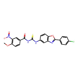 N-[[2-(4-chlorophenyl)-1,3-benzoxazol-5-yl]carbamothioyl]-4-methoxy-3-nitrobenzamide structure