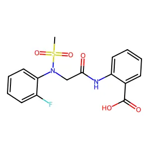 2-{[N-(2-fluorophenyl)-N-(methylsulfonyl)glycyl]amino}benzoic acid structure