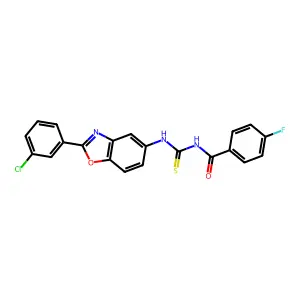 N-[[2-(3-chlorophenyl)-1,3-benzoxazol-5-yl]carbamothioyl]-4-fluorobenzamide structure