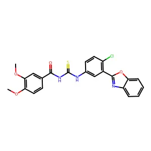 N-[[3-(1,3-benzoxazol-2-yl)-4-chlorophenyl]carbamothioyl]-3,4-dimethoxybenzamide structure