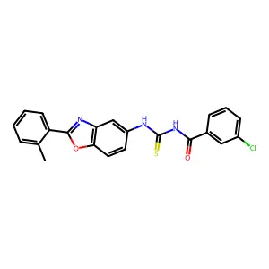 3-chloro-N-[[2-(2-methylphenyl)-1,3-benzoxazol-5-yl]carbamothioyl]benzamide structure
