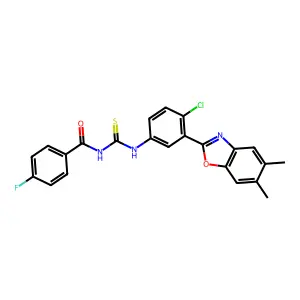 N-[[4-chloro-3-(5,6-dimethyl-1,3-benzoxazol-2-yl)phenyl]carbamothioyl]-4-fluorobenzamide structure