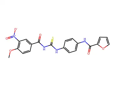 N-[4-[(4-methoxy-3-nitrobenzoyl)carbamothioylamino]phenyl]furan-2-carboxamide structure