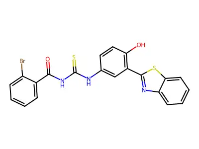 N-{[3-(1,3-benzothiazol-2-yl)-4-hydroxyphenyl]carbamothioyl}-2-bromobenzamide structure