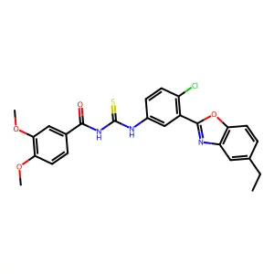 N-[[4-chloro-3-(5-ethyl-1,3-benzoxazol-2-yl)phenyl]carbamothioyl]-3,4-dimethoxybenzamide structure