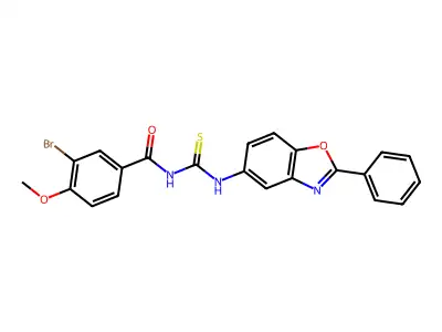 3-bromo-4-methoxy-N-[(2-phenyl-1,3-benzoxazol-5-yl)carbamothioyl]benzamide structure