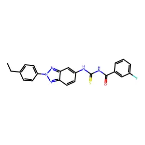 N-[[2-(4-ethylphenyl)benzotriazol-5-yl]carbamothioyl]-3-fluorobenzamide structure