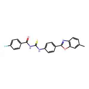 4-fluoro-N-[[4-(6-methyl-1,3-benzoxazol-2-yl)phenyl]carbamothioyl]benzamide structure