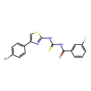 N-[[4-(4-bromophenyl)-1,3-thiazol-2-yl]carbamothioyl]-3-fluorobenzamide structure