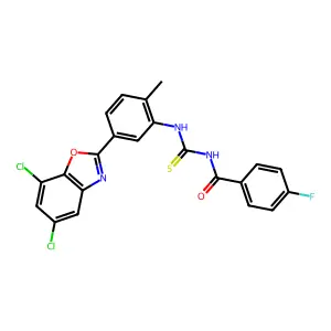 N-[[5-(5,7-dichloro-1,3-benzoxazol-2-yl)-2-methylphenyl]carbamothioyl]-4-fluorobenzamide structure